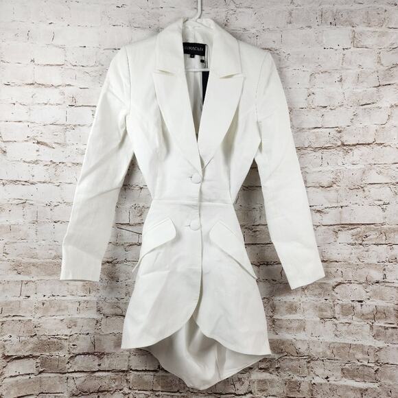 Selmacilek Waist Low-Cut Linen Jacket White Medium NWT Cut Out Open Back - Picture 4 of 11